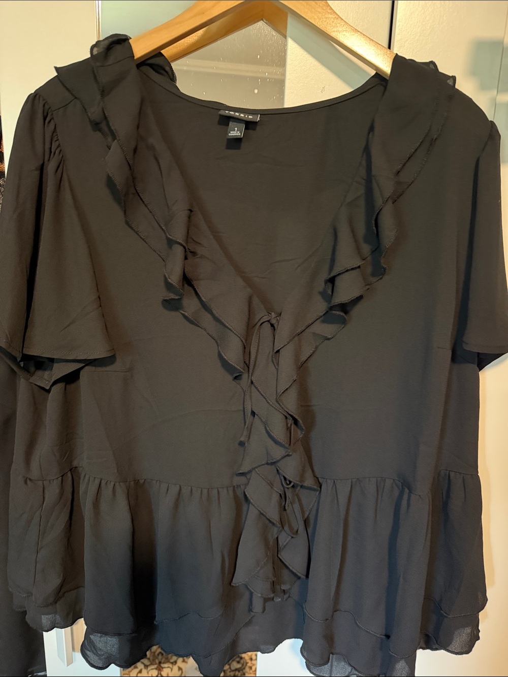 Whimsy goth Black Ruffle Tie-Front Blouse